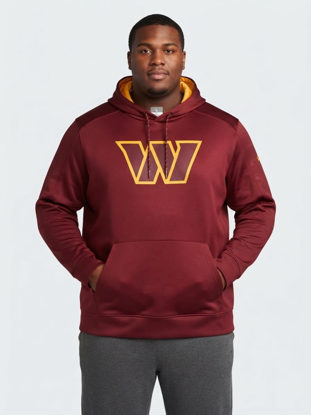 NWOT NFL Washington Commanders Burgundy Gold Logo Hoodie Sweatshirt Sz XL